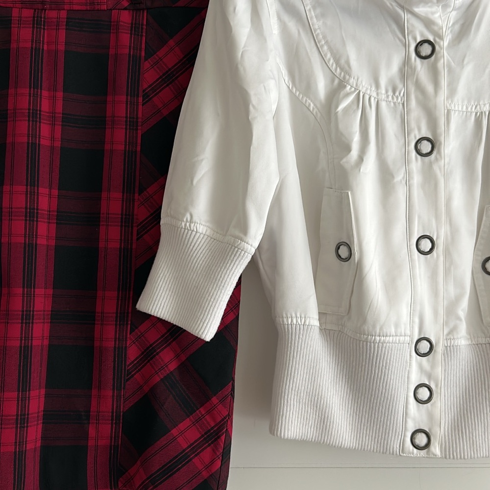 Charlotte Russe White Jacket and Red Plaid Skirt